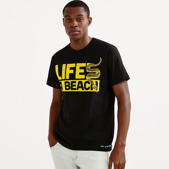 NWT Life’s A Beach Short Sleeve Tee in Black - Sz Small - Picture 1 of 9